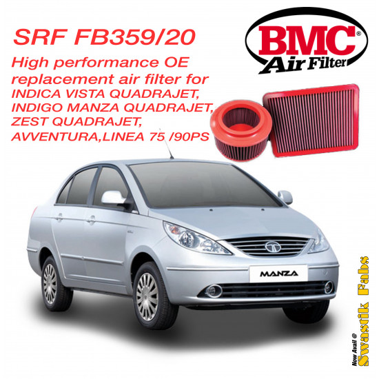 BMC SRF FB359/20 Air Filter for Car (INDICA VISTA QUADRAJET/ INDIGO MANZA QUADRAJET,Zest,AVVENTURA,Linea)